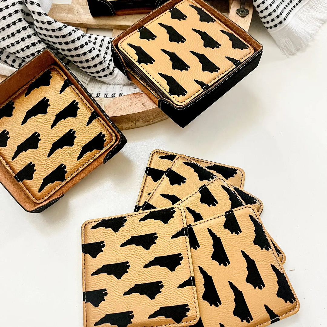 Black & Gold Leather Coaster (Set of 4)