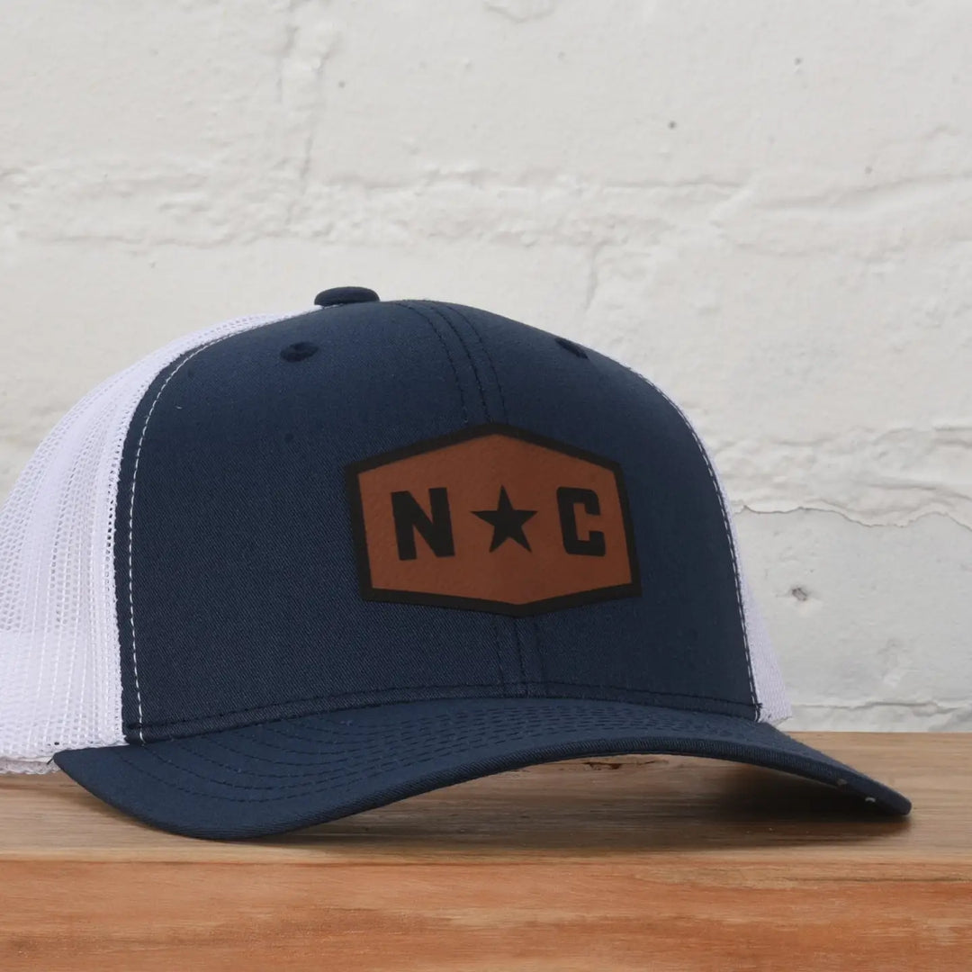 NC Leather Patch Snapback (Navy/White)