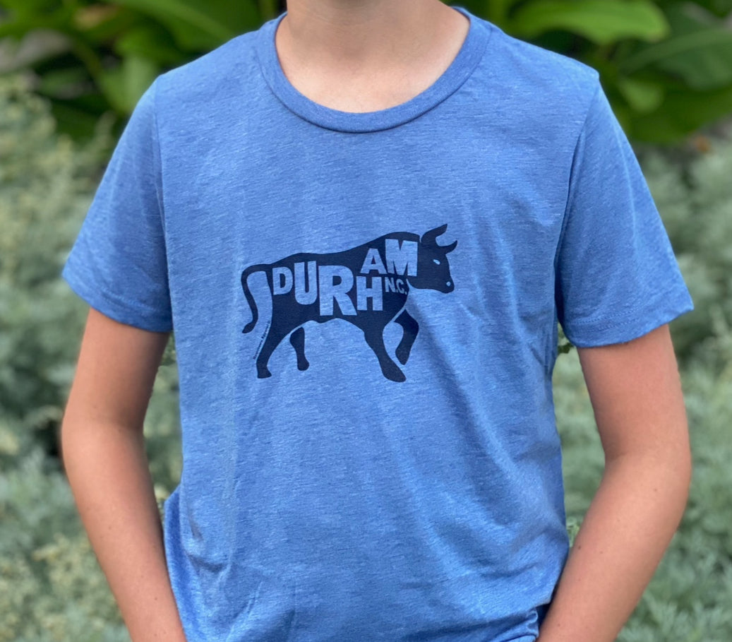 Bull with Durham, NC. Youth T-Shirt #5 (Blue Triblend)