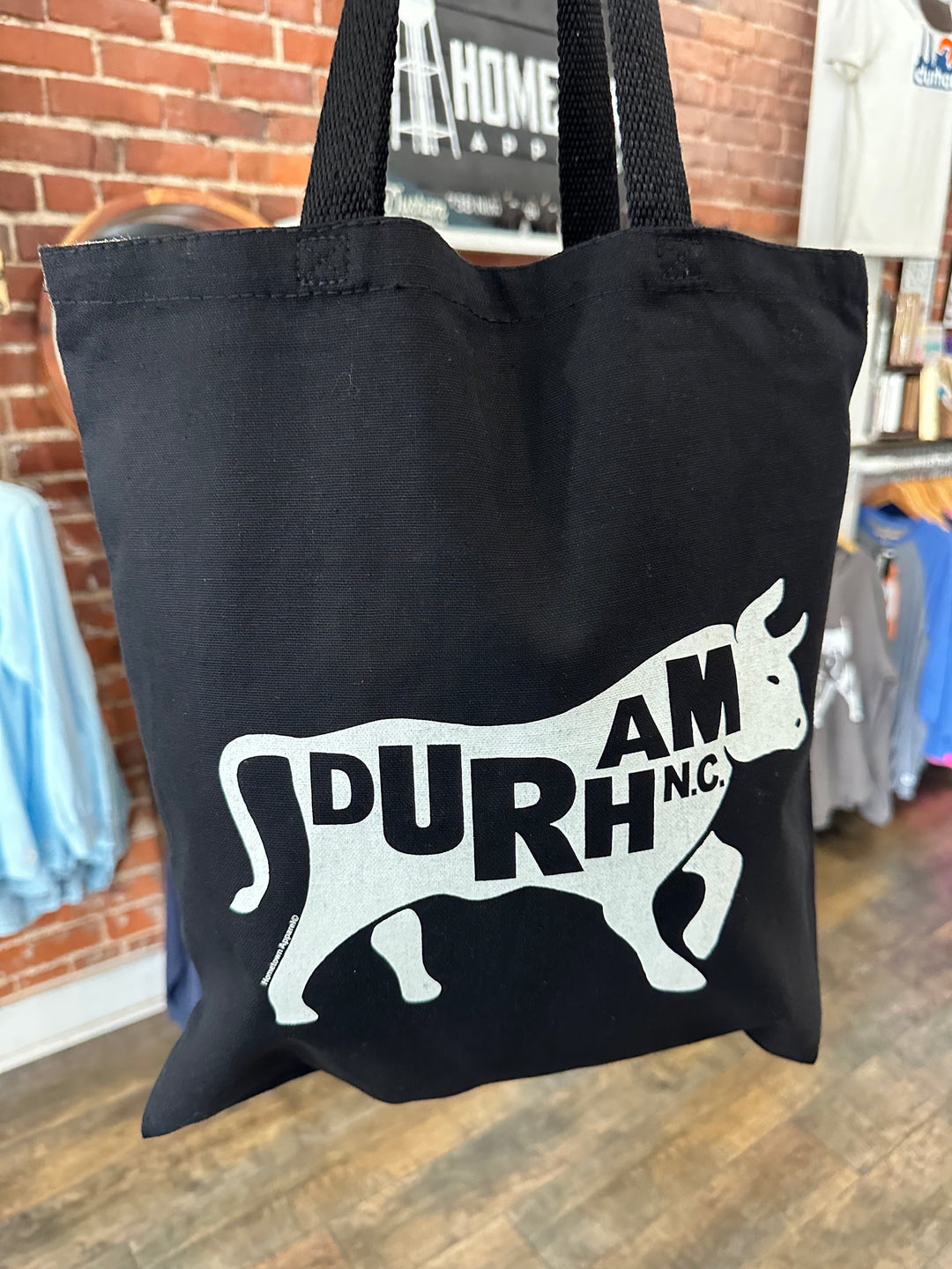 Bull with Durham, NC. Tote Bag #5 (Black)