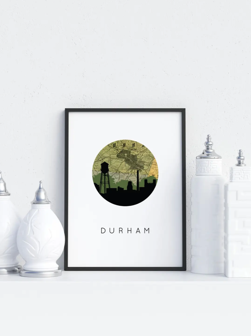 Durham Skyline & Map Print
