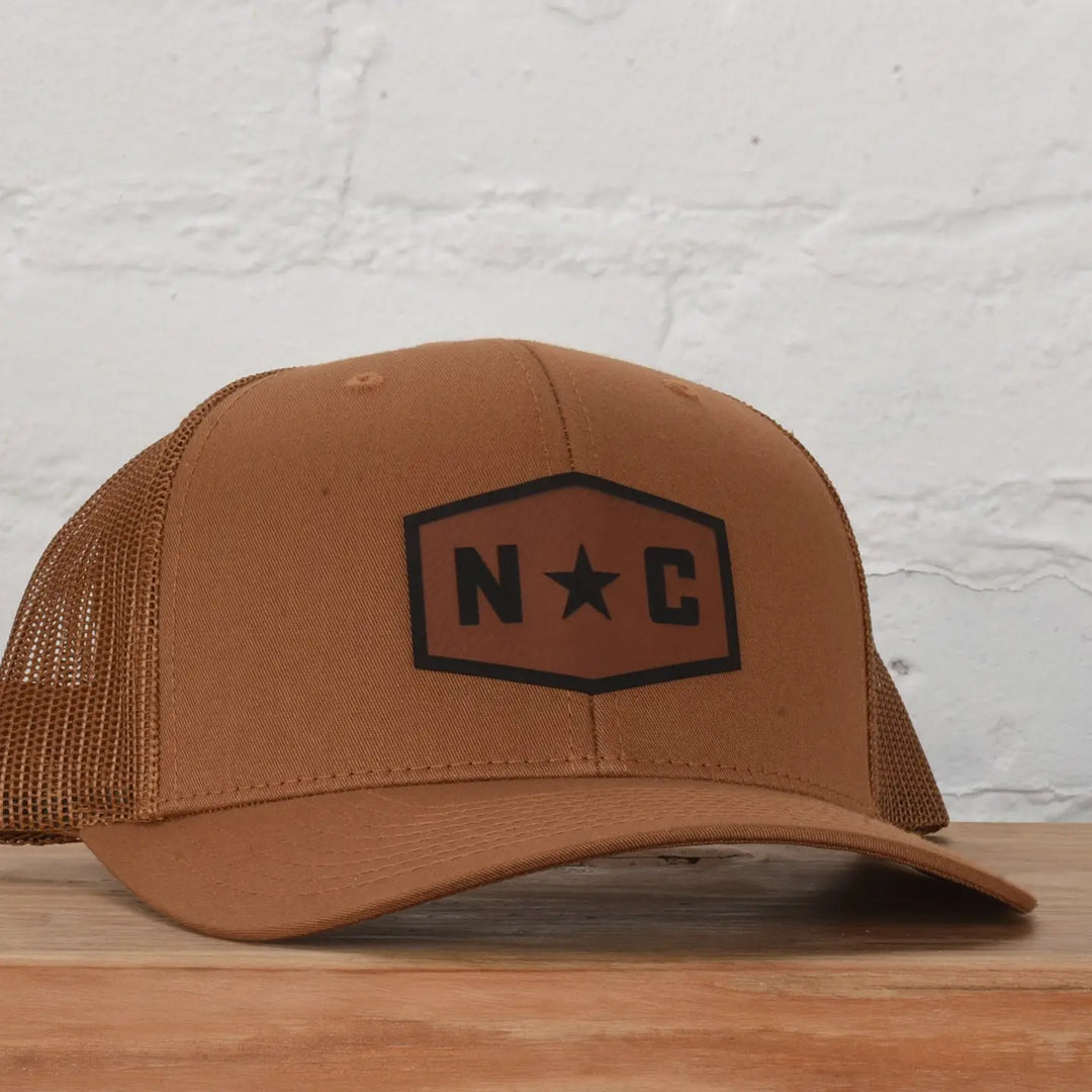 NC Leather Patch Snapback (Camel)