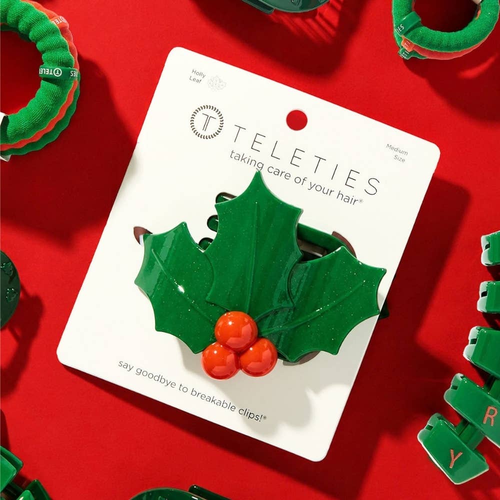 Glitter Holly Leaves | Flat Hair Clip