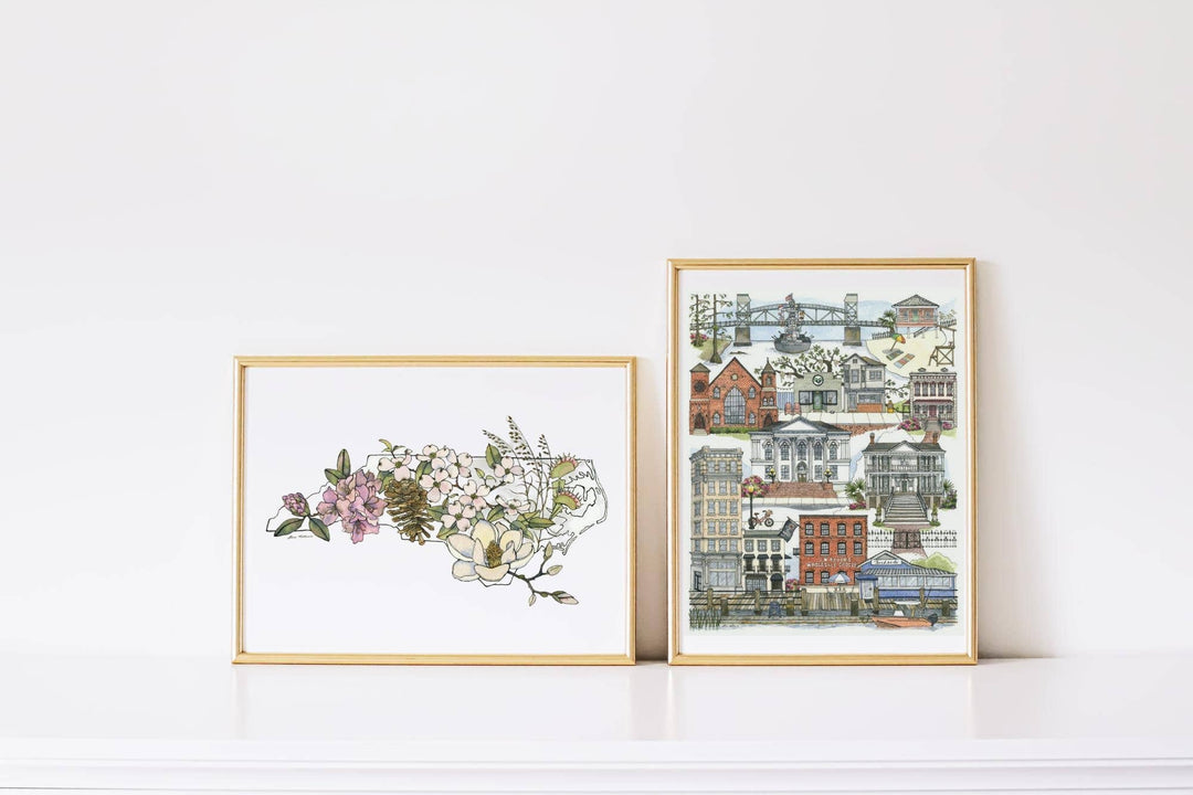 North Carolina Native Plants watercolor art print: 8x10