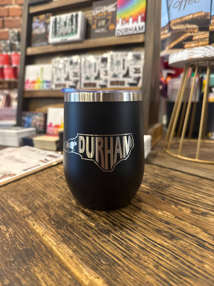 Durham NC wine tumbler: Black