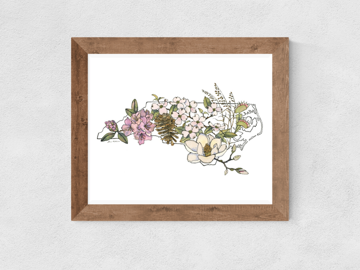 North Carolina Native Plants watercolor art print: 8x10
