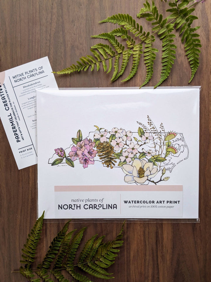 North Carolina Native Plants watercolor art print: 8x10