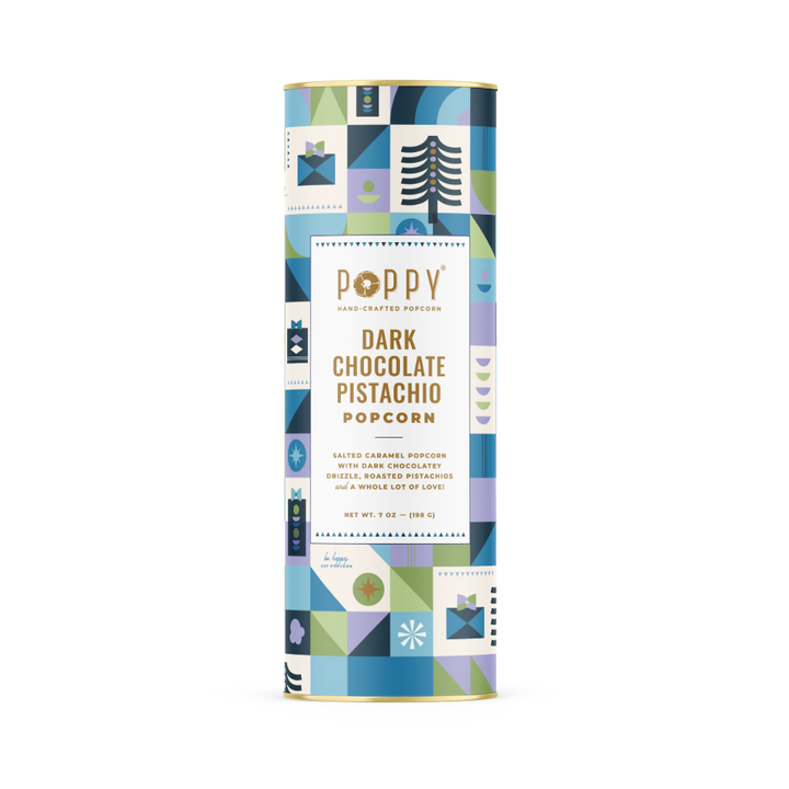 Dark Chocolate Pistachio Cylinder Holiday Popcorn
