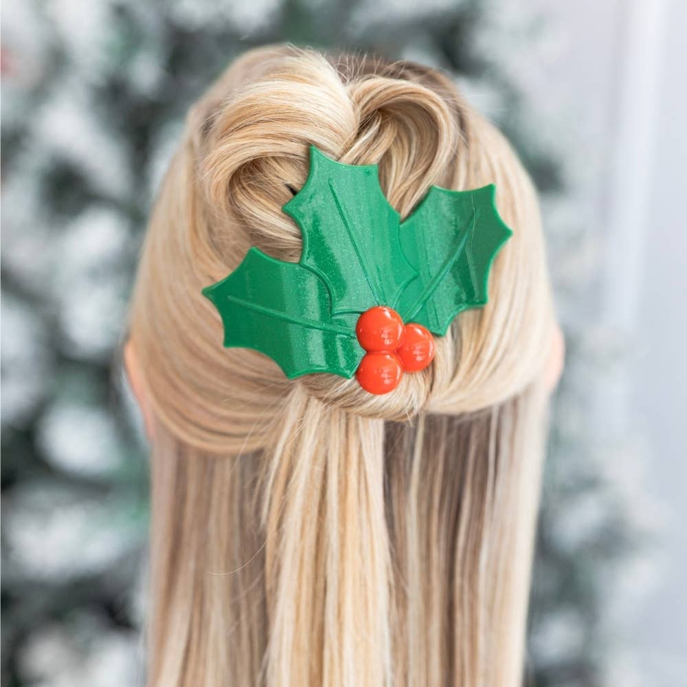 Glitter Holly Leaves | Flat Hair Clip