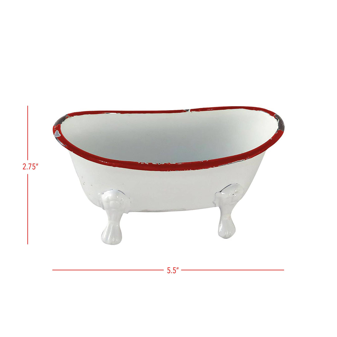 Red Distressed Rim White Enamel Bathtub Soap Dish