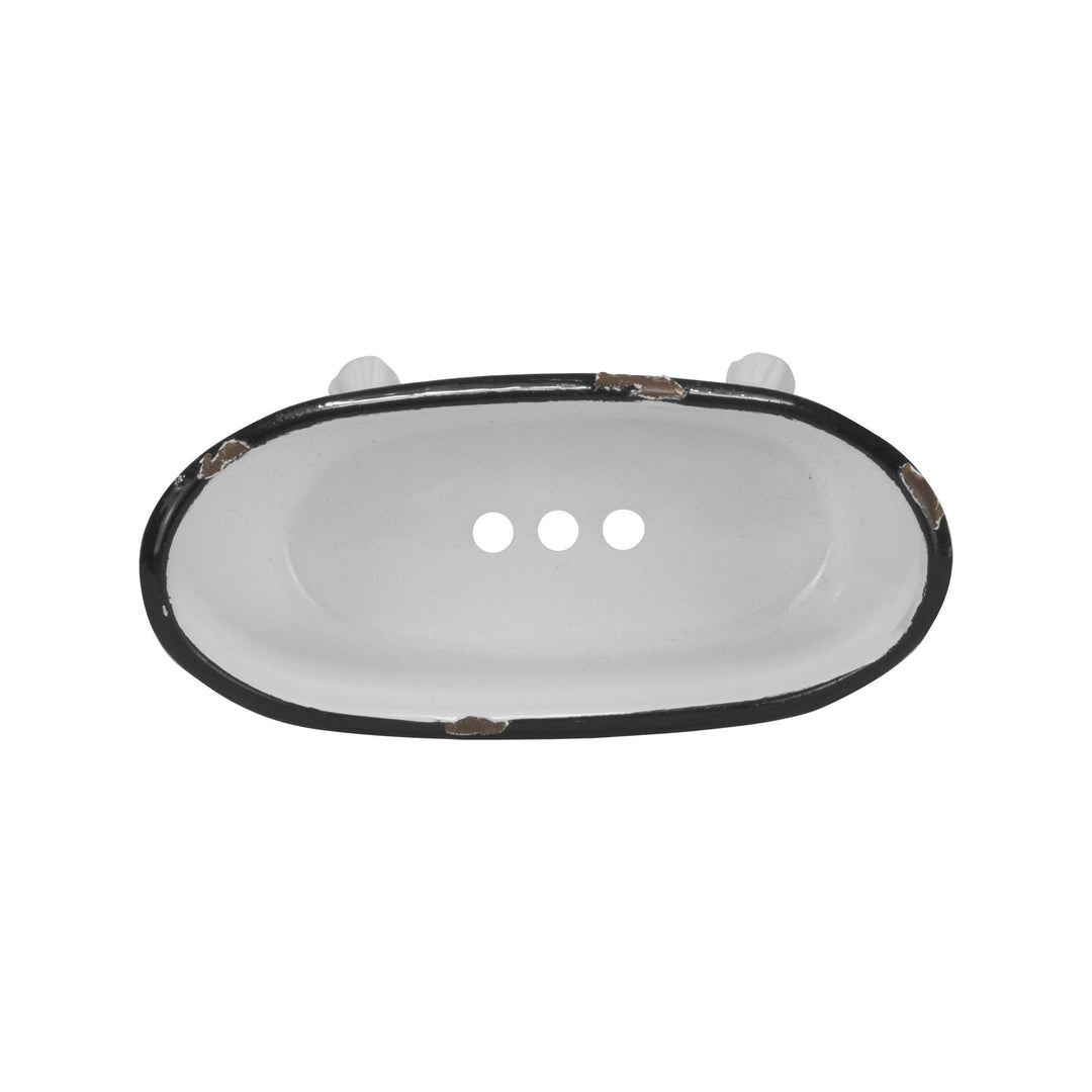 Black Distressed Rim White Enamel Bathtub Soap Dish