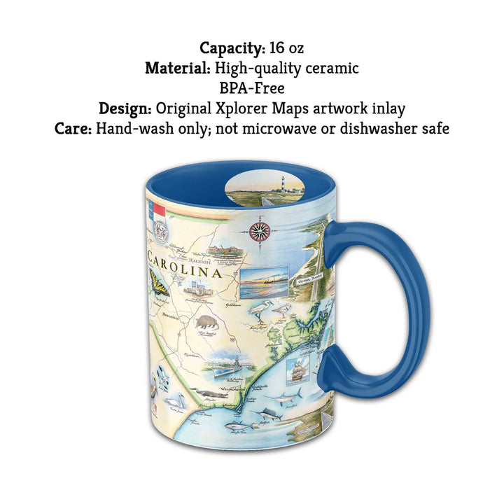 North Carolina State Map Mug – 16 oz Cerami, Blue