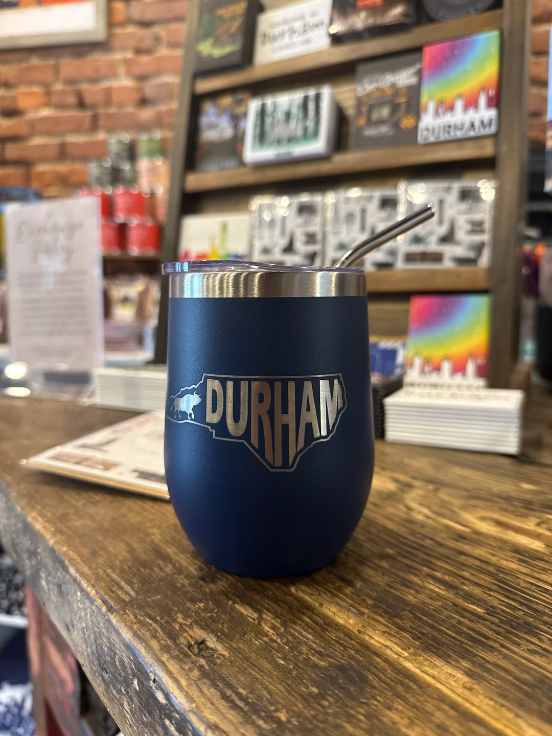 Durham NC wine tumbler: Navy