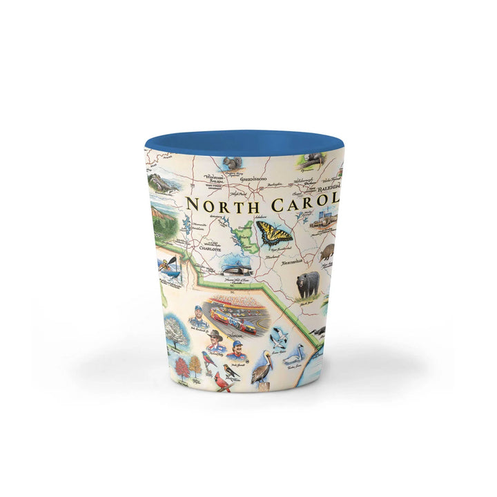North Carolina State Map Ceramic Shot Glass (1.5 oz, Blue)