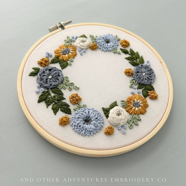 Hand Embroidery Kit - Camelot in Pewter & Mustard