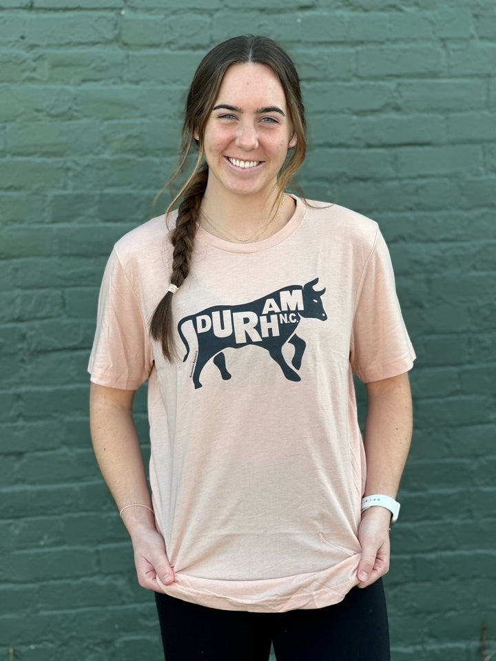 Bull with Durham, NC. T-Shirt #5 (Peach)