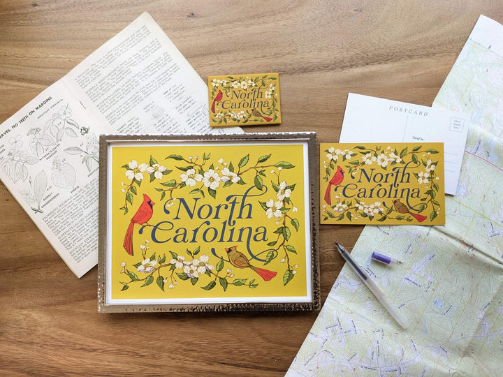 North Carolina Cardinals & Dogwood Art Print: 8x10