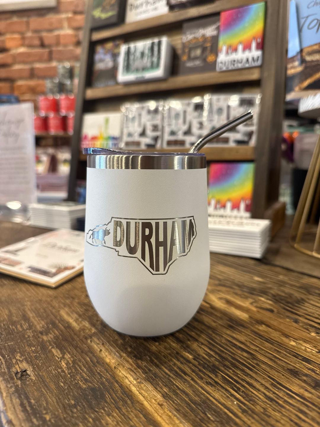 Durham NC wine tumbler: White