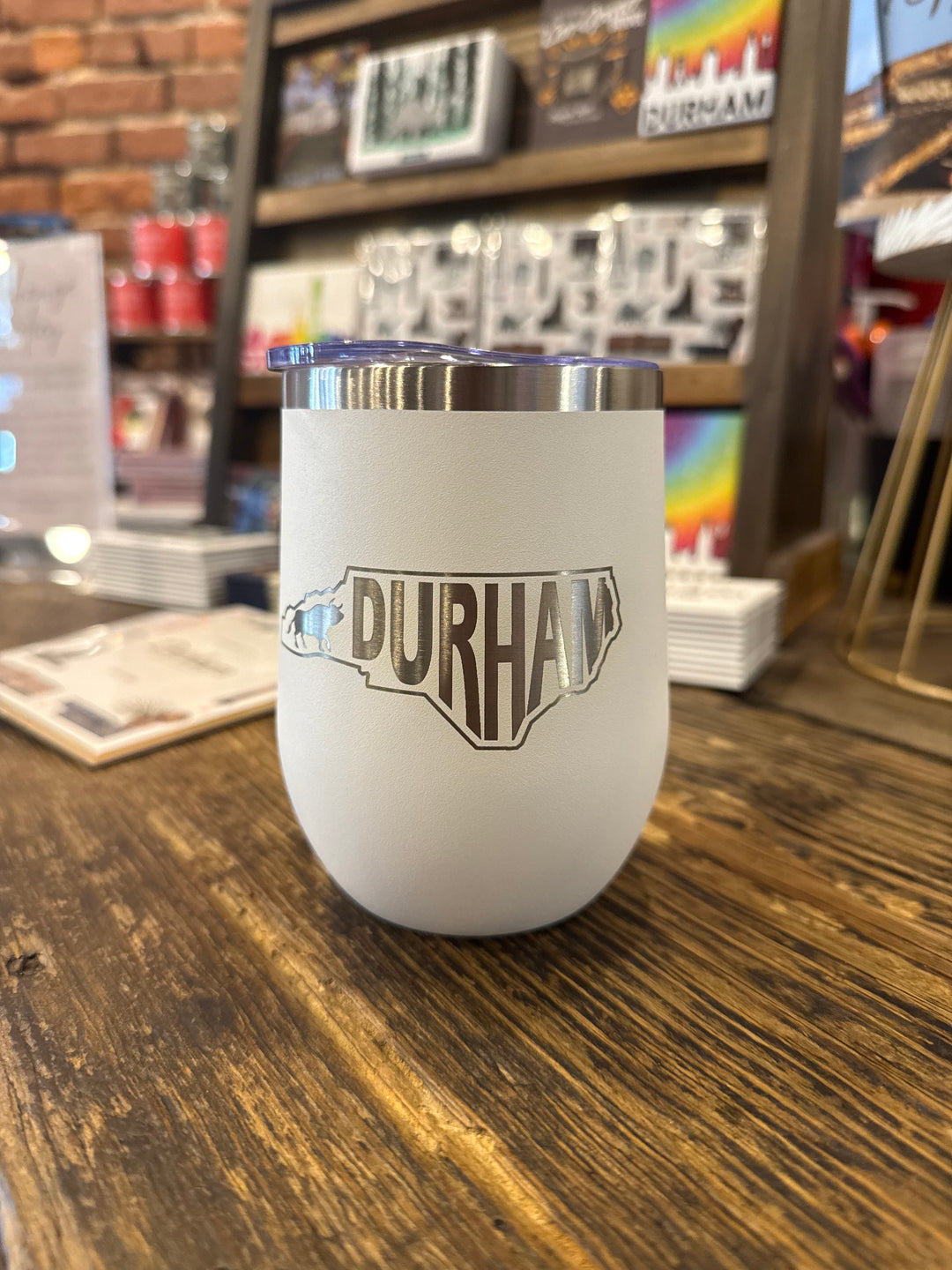 Durham NC wine tumbler: White