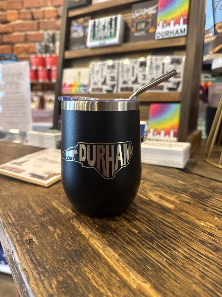 Durham NC wine tumbler: Black