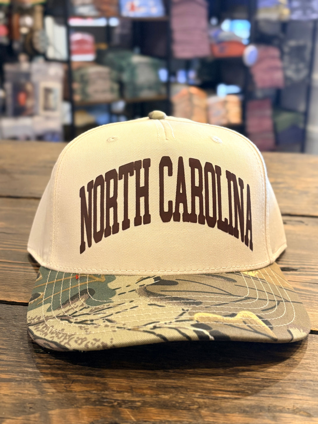 North Carolina Hat: Woodland Camo/Natural