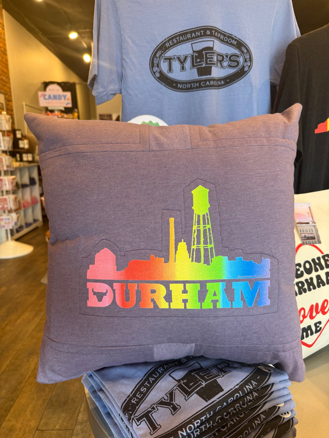 Retro Durham Skyline Pillow (Purple)