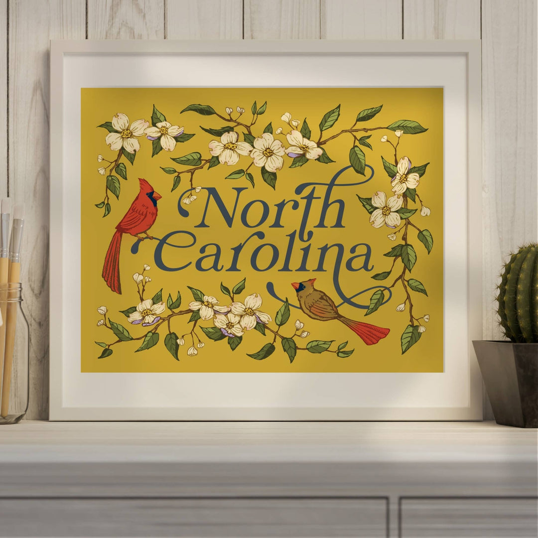 North Carolina Cardinals & Dogwood Art Print: 11x14