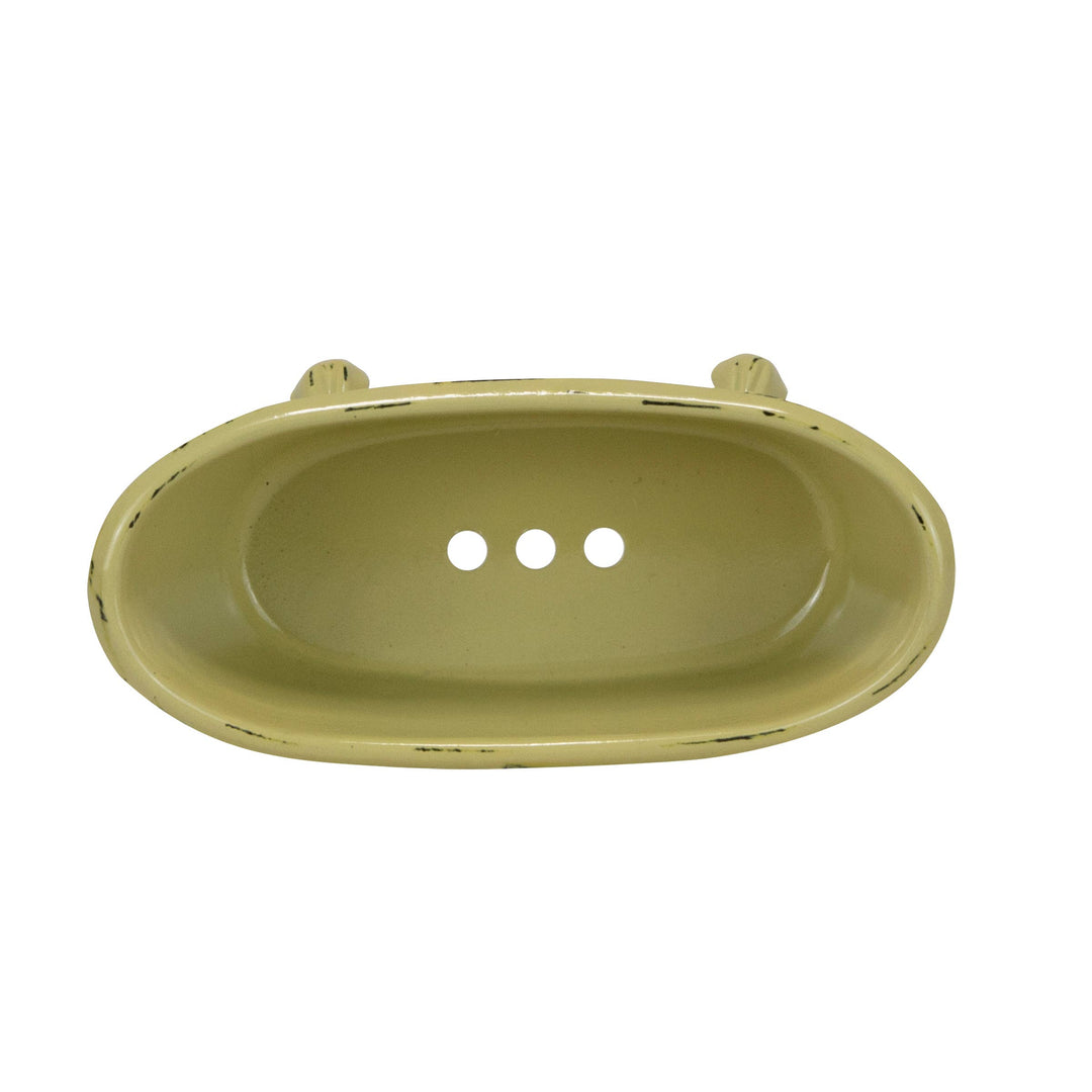 Yellow Distressed Enamel Bathtub Soap Dish