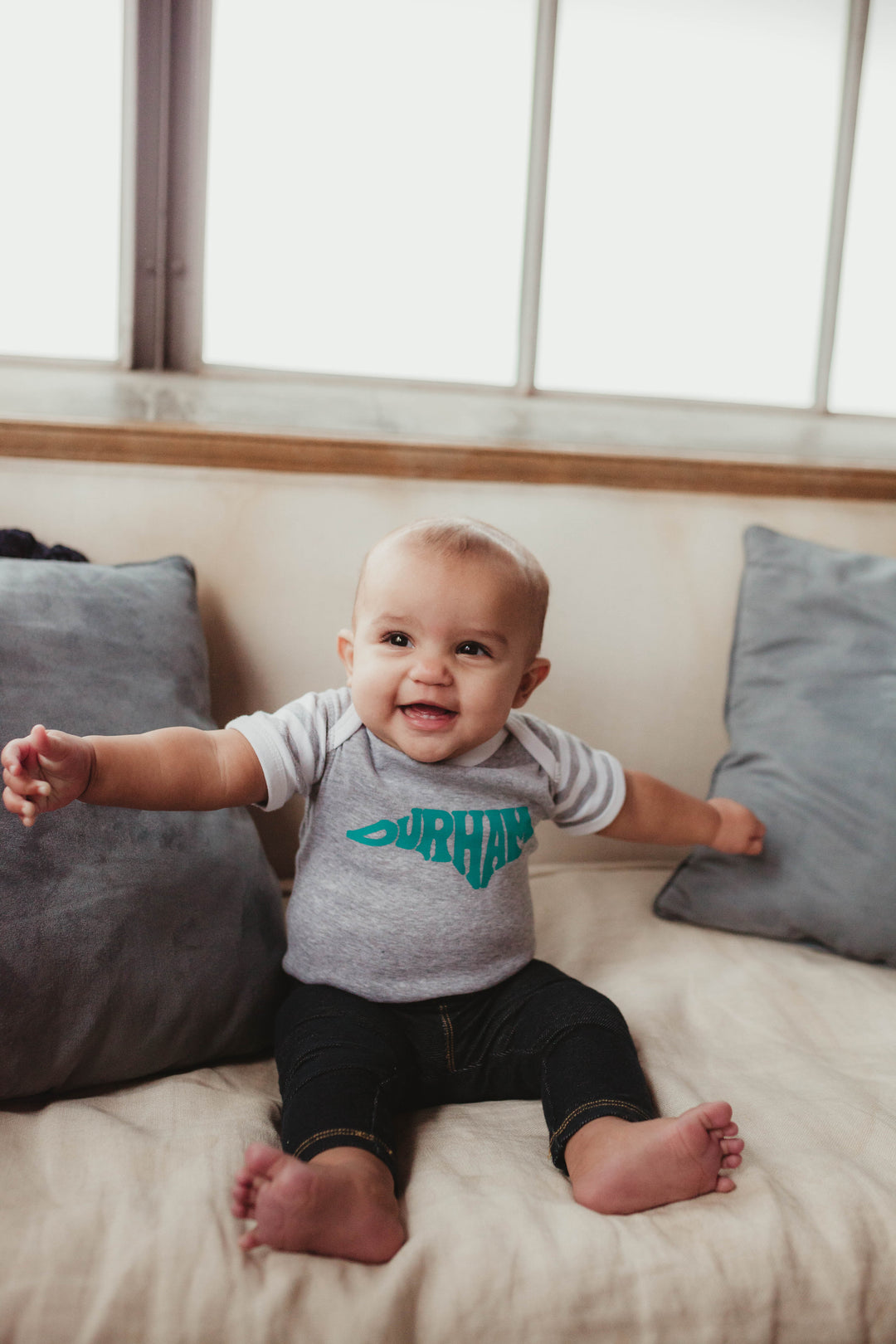 State with Durham Onesie #24 (Heather Gray Stripe)