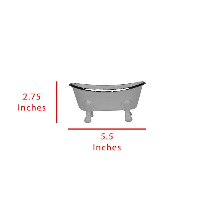 Black Distressed Rim White Enamel Bathtub Soap Dish