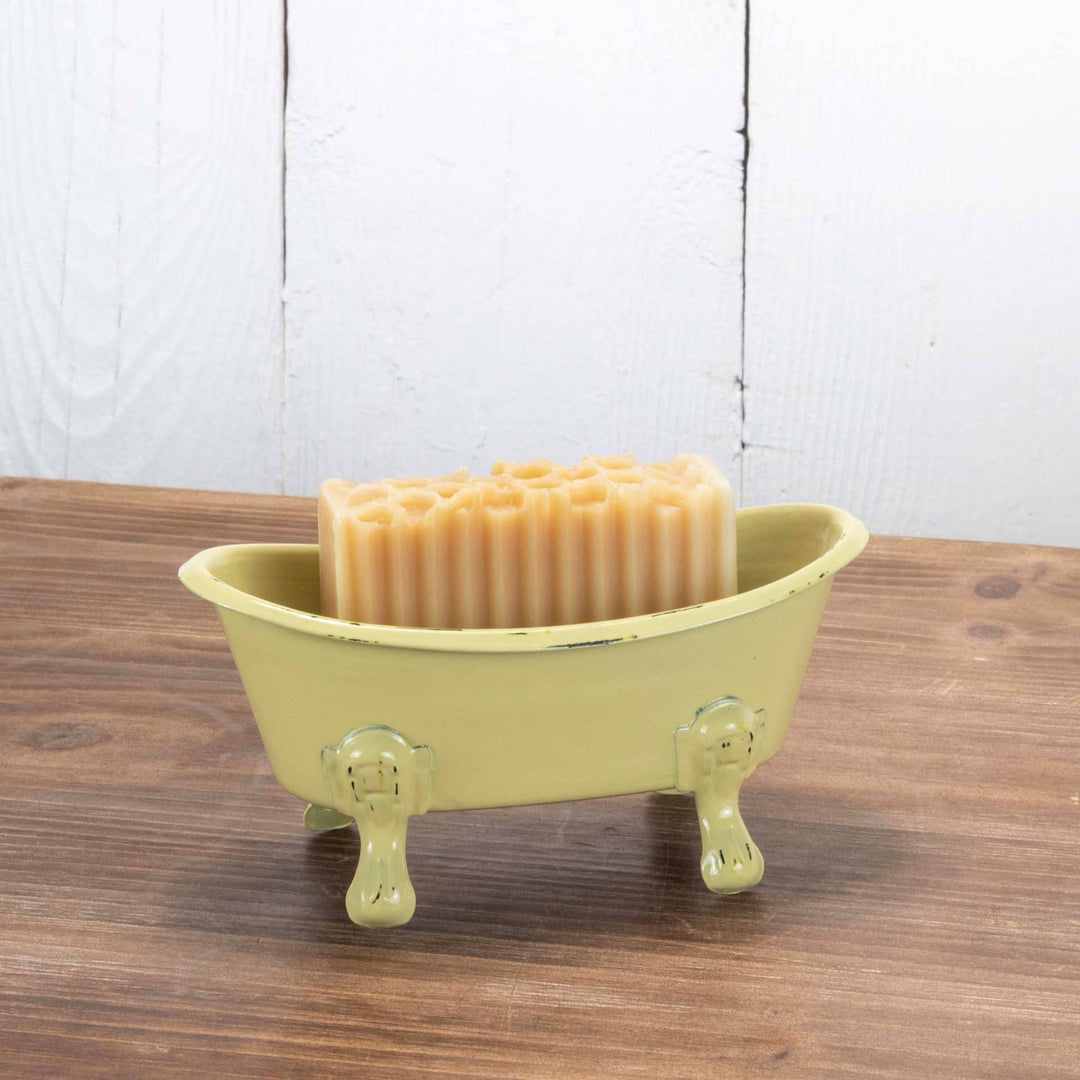 Yellow Distressed Enamel Bathtub Soap Dish