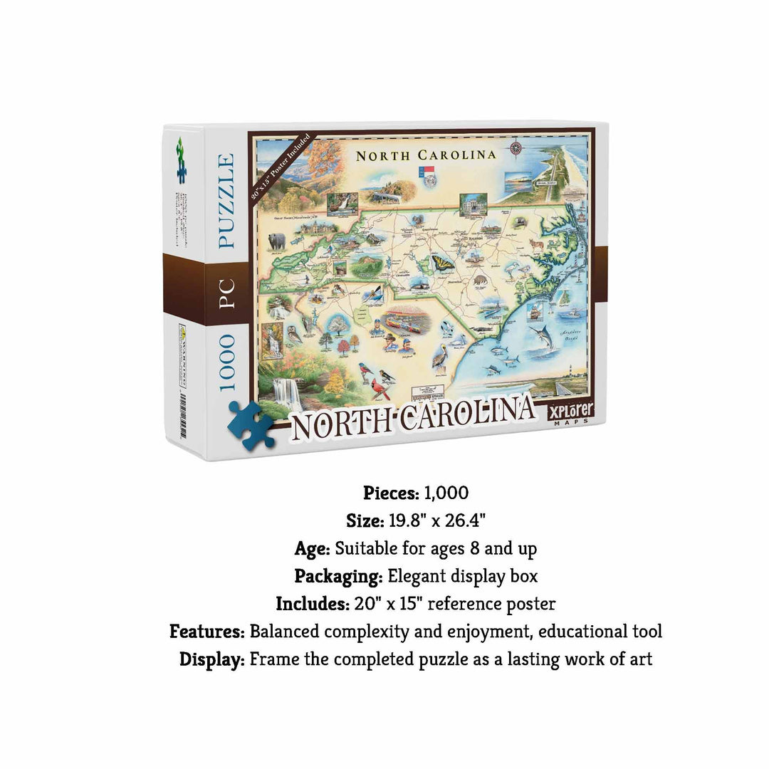 North Carolina State Map Jigsaw Puzzle - 1000-Pieces